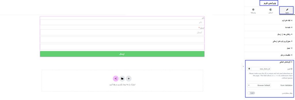 بخش گزینه‌های اضافی در ویجت فرم المنتور