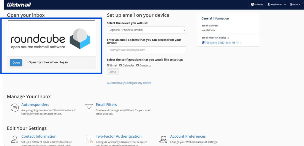 انتخاب رابط کاربری وب‌میل