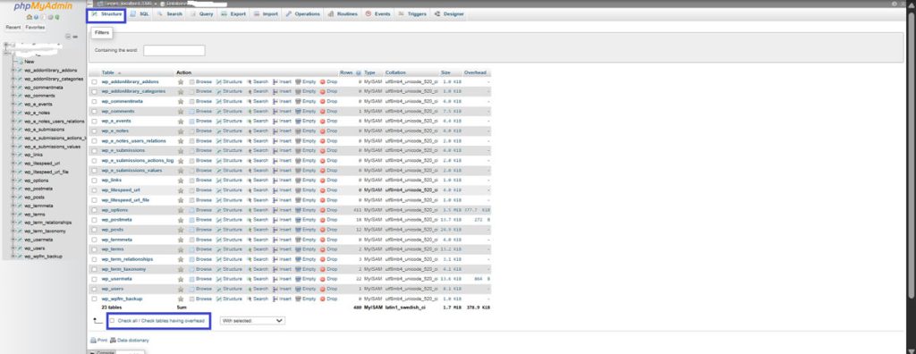 انتخاب جداول برای بهینه‌سازی