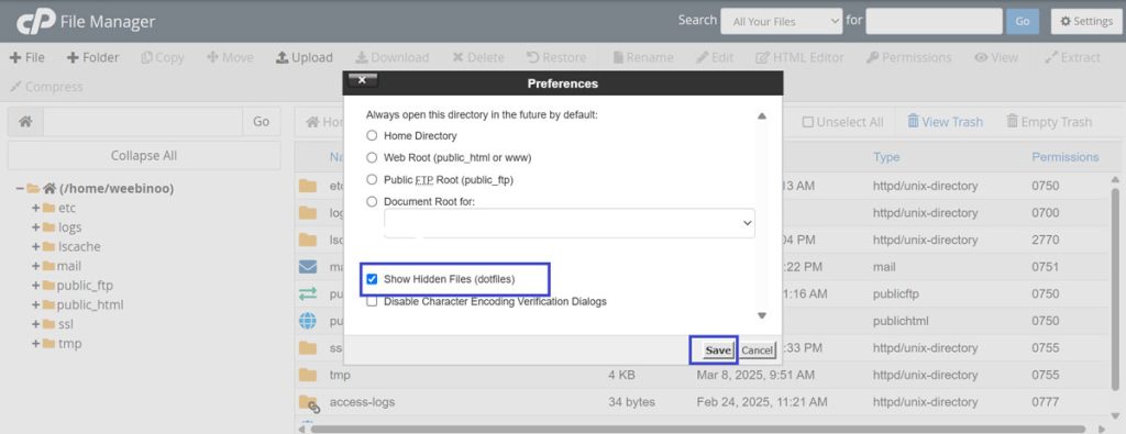 تغییر تنظیمات برای نمایش فایل‌های مخفی